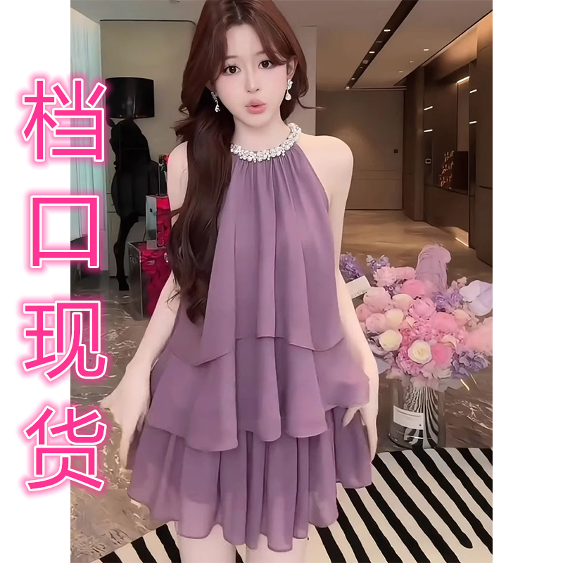 富家千金重工镶钻无袖雪纺衬衫半身短裙两件套女夏季新款时尚套装