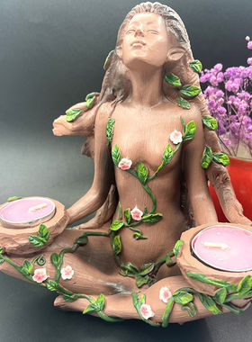森林工艺品 自然平衡烛台Balance of Nature守护女神烛台树脂摆件