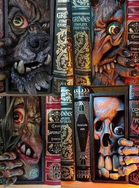 独立站哥特书立书架恐怖面具怪物复活节树脂工艺装饰怪兽雕像摆件