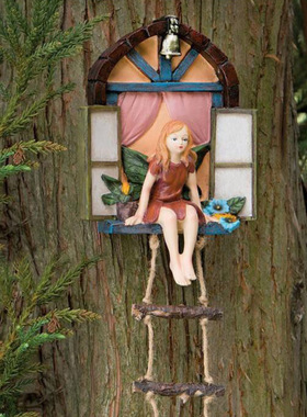 窗户仙女树脂挂件家居装饰工艺品摆件 花园装饰可爱创意女孩摆件