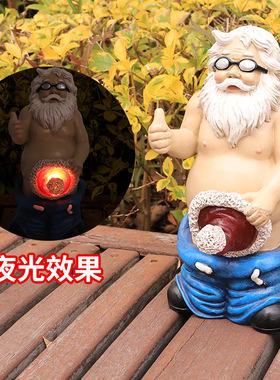 跨境新品卡通老头树脂工艺品花园装饰精灵太阳能发光摆件创意家居