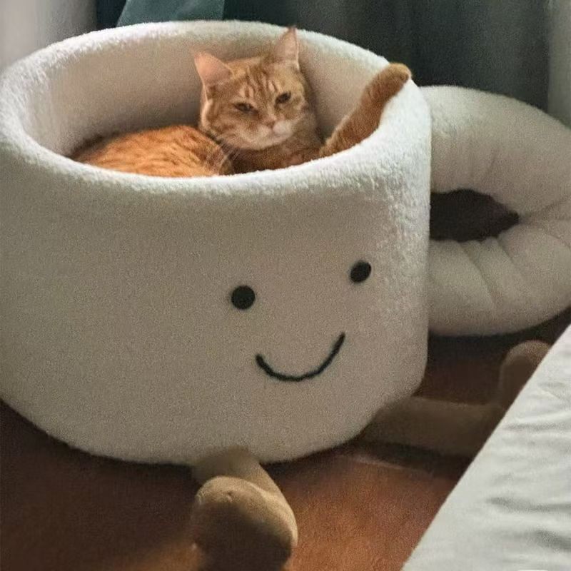 猫窝冬季保暖网红咖啡杯猫窝某书同款棉窝水杯可爱手工猫屋