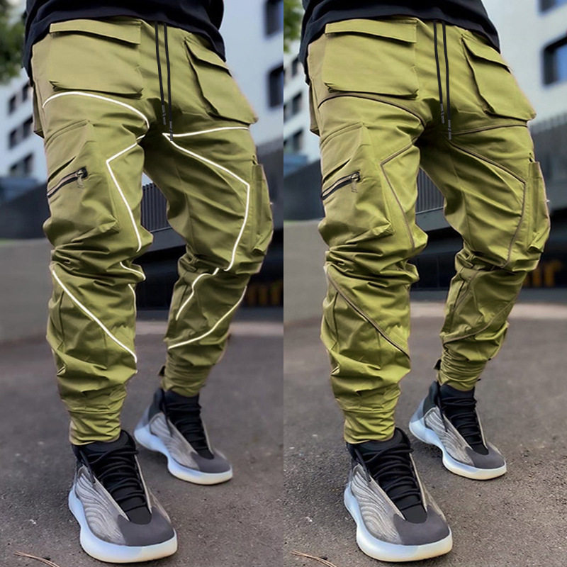 Solid mid waist leggings cargo pants纯色中腰束脚运动工装裤男