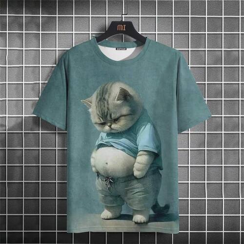 Fat Cat Pattern 3D Printed T-shirt for Men猫咪图案3d 印花T恤
