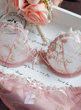 Solid lace mesh transparent bra set 纯色蕾丝网纱透明文胸套装