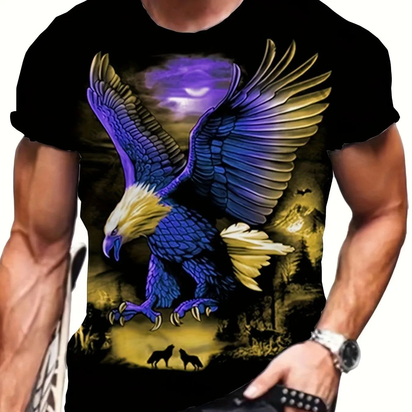Eagle pattern 3D printed T-shirt for men老 鹰图案3d印花T恤男