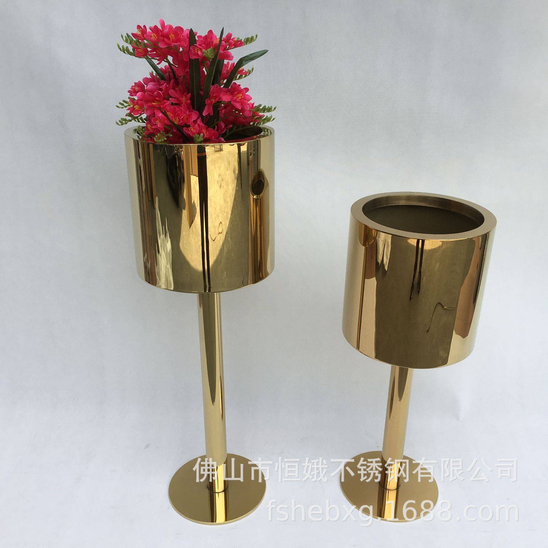 不锈钢镀金色镜面花瓶 高脚花瓶 婚礼装饰花瓶