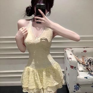 蕾丝连衣裙两件套 针织罩衫 小个子气质纯欲风辣妹套装 裙女秋冬新款