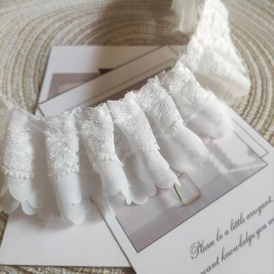 5CM宽白色雪纺褶皱三层蕾丝花边辅料娃衣袖口鞋袜搭配装饰手工diy