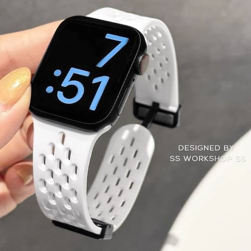 适用applewatchs8手表表带iWatch7654代SE苹果运动硅胶磁吸折叠扣