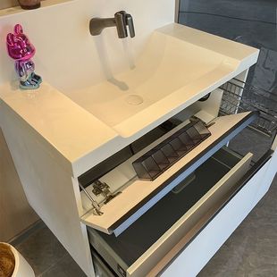 日式高背浴室柜肤感组合一体卫生间收纳侧拉篮洗漱洗手盆台盆柜