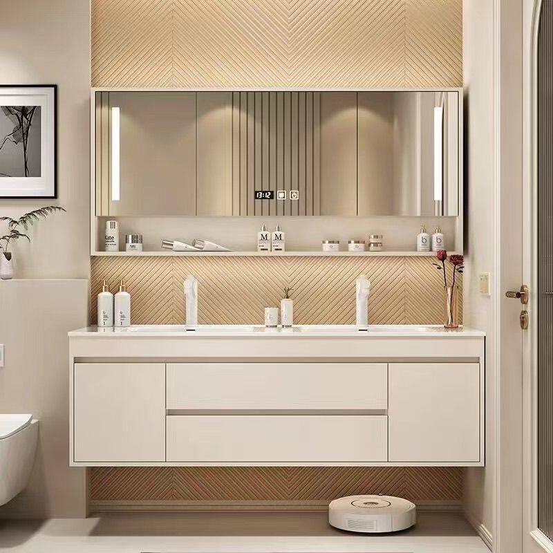 轻奢北欧可定制实木智能浴室柜组合陶瓷一体双盆洗手池洗漱台盆