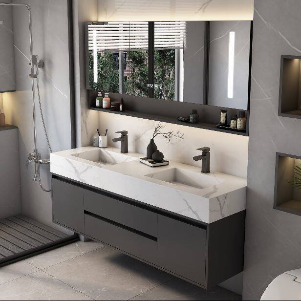 轻奢智能岩板一体盆浴室柜组合现代简约洗漱洗脸台盆洗手间双盆柜