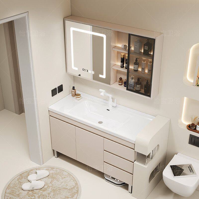 卫生间落地式现代简约实木多层浴室柜组合陶瓷一体盆洗漱台洗脸盆