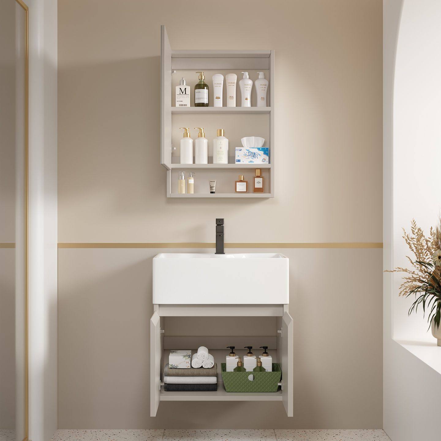 小户型加深盆浴室柜加厚蜂窝铝一体陶瓷洗手盆卫生间洗脸盆防潮锈