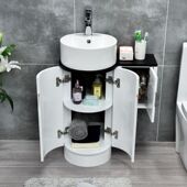 圆形小户型浴室柜组合卫生间洗手洗脸盆落地面池洗漱台台上盆迷你