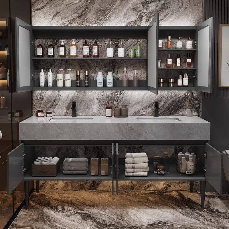 公共卫生间简约双盆浴室柜公共组合大理石落地式洗漱脸盆卫浴套装
