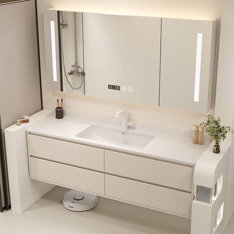 浴室柜简约组合双盆岩板陶瓷无缝一体洗脸盆卫生间洗漱定制洗手盆