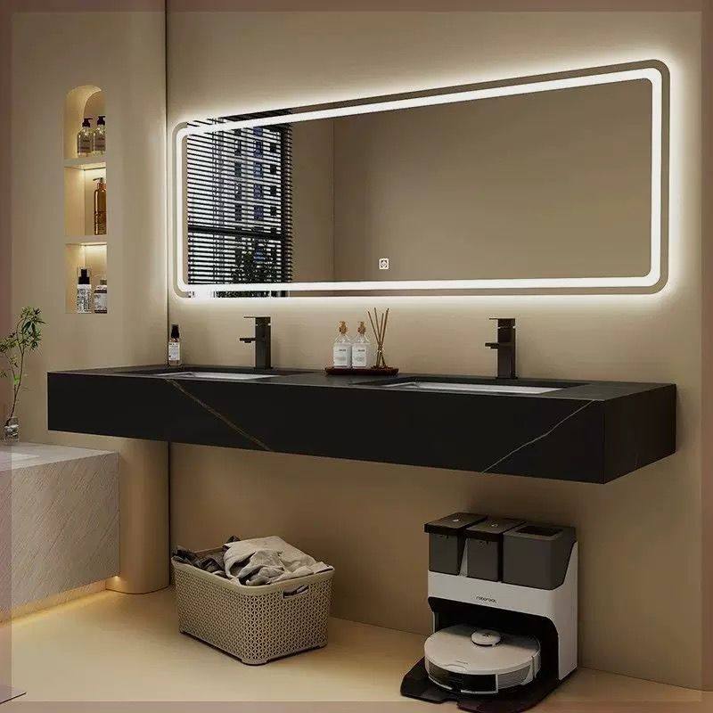 公共简约卫生间双盆岩板浴室柜组合洗漱双人洗脸盆卫浴洗手盆套装