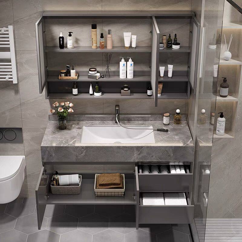 轻奢岩板陶瓷盆浴室柜组合现代简约洗手脸盆卫浴卫生间洗漱台套装