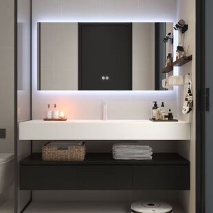 极简岩板热弯一体盆浴室柜组合卫生间洗手台盆一体洗手盆卫浴定制