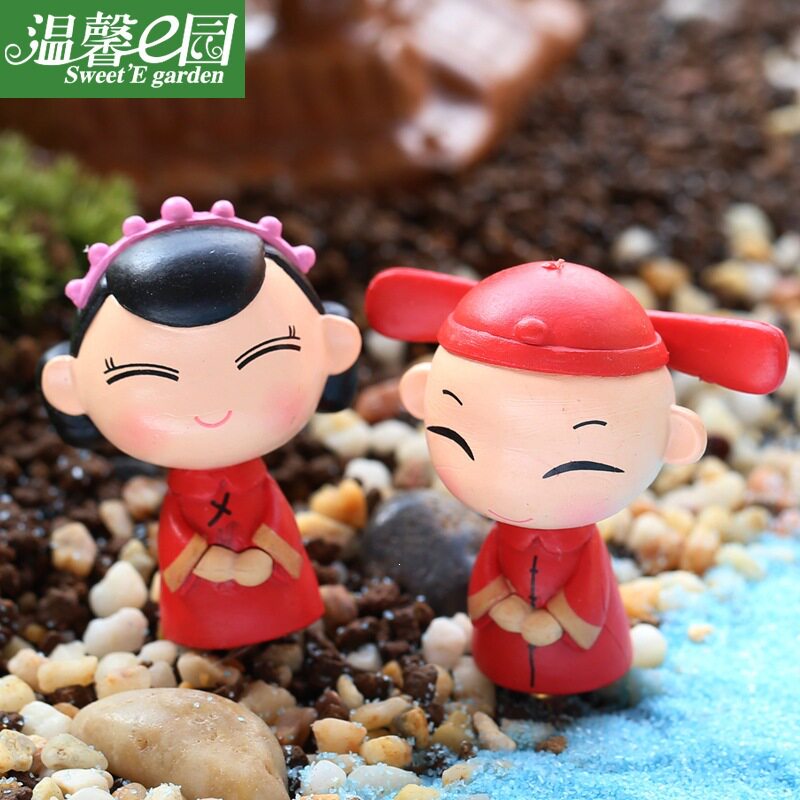 薄利多销情侣公仔新郎新娘婚庆摆件微景观摆件中国风创意摆件品