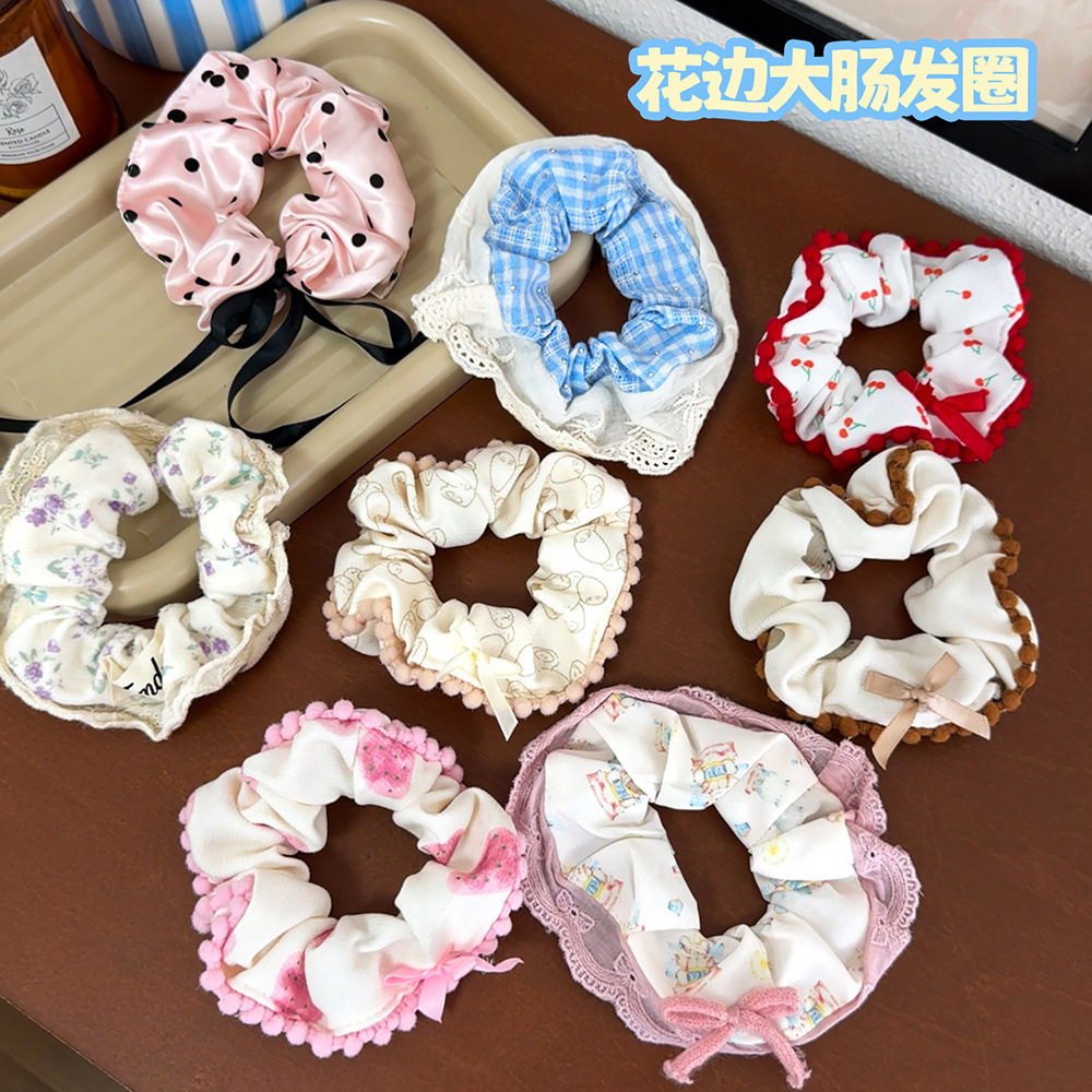 校园礼品可爱甜美发圈 大号花边碎花丸子头发绳褶皱大肠头绳发饰