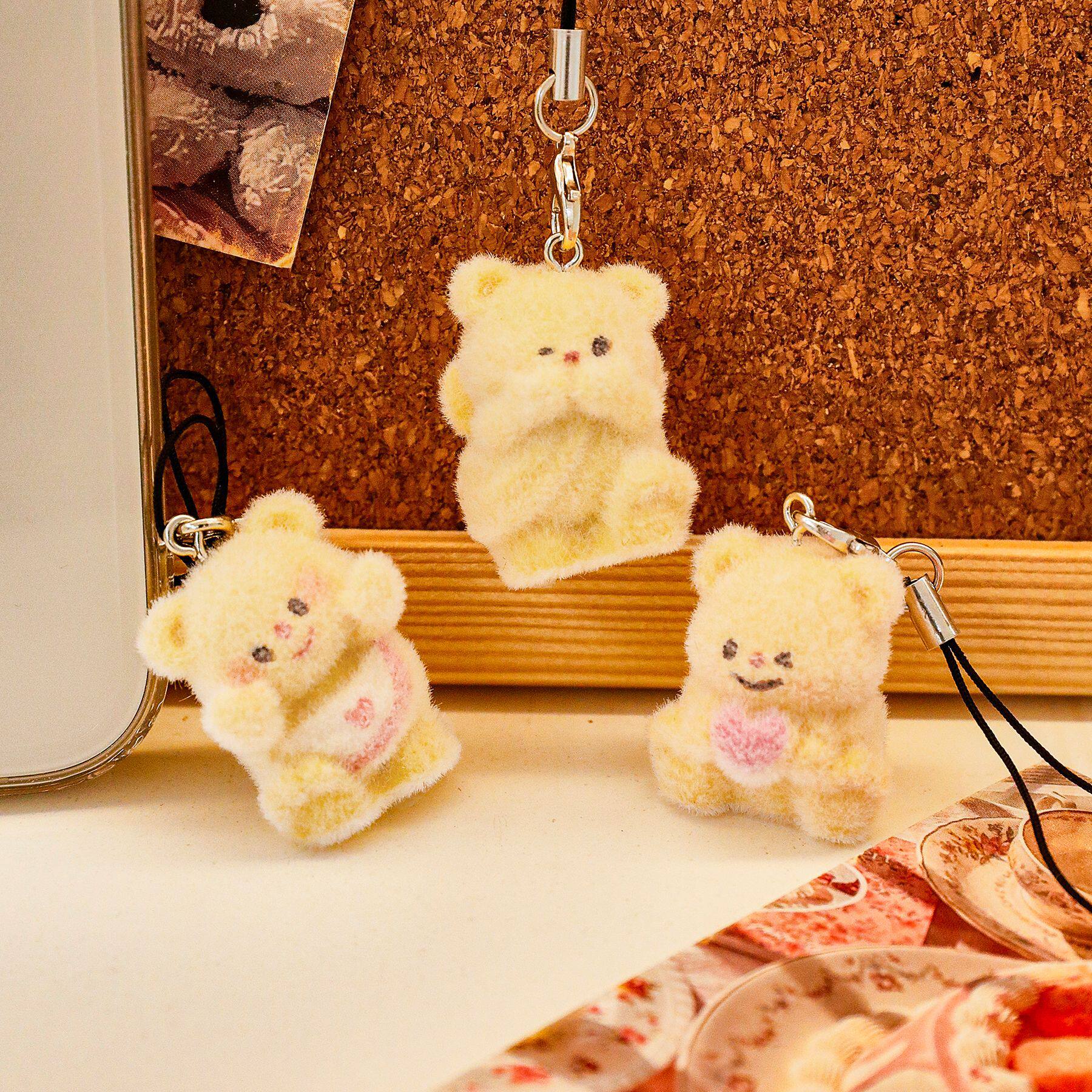 薄利多销奶黄小熊植绒挂件可爱立体小熊手机挂链卡通钥匙扣树脂挂