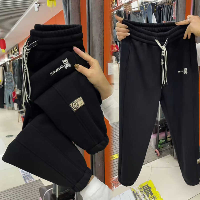 2024秋冬季加厚加绒休闲裤女宽松束脚裤显瘦运动裤小脚纯棉哈伦裤