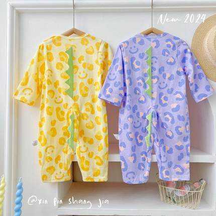 婴儿夏连体衣夏季卡通纯棉立体造型恐龙哈衣爬服长袖薄款衣服宝宝