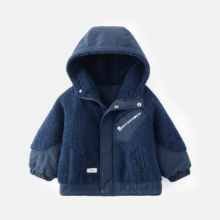 儿童加厚棉衣秋冬季新款小男孩痞帅连帽加绒外套男童保暖厚棉服