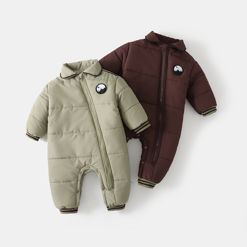 韩国冬款婴儿加绒连体棉衣外出加厚哈衣抱衣男女宝宝保暖爬服冬天