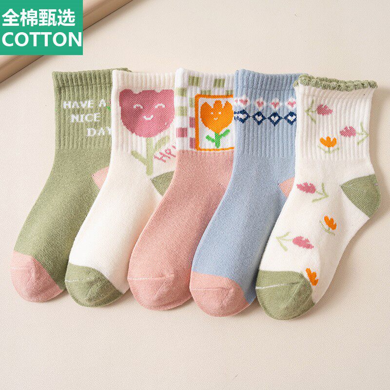 全棉母婴纯棉女童儿童袜子公主春秋中大童宝宝1-9-12岁秋冬男童中