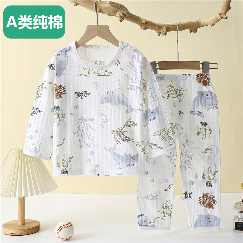 全棉儿童家居服纯棉男童女童空调服宝宝夏季薄款婴儿长袖睡衣套装