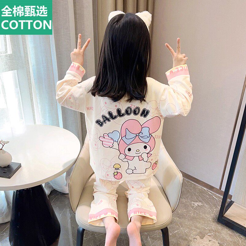 全棉母婴纯棉儿童睡衣女童春秋款新款长袖薄款套装网红女孩公主家