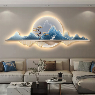 现代简约客厅装饰画轻奢高级感背有靠山带灯沙发背景墙挂画壁画