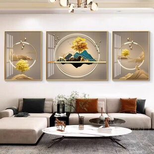 现代简约客厅装饰画沙发背景墙挂画新款大气壁画三联画轻奢晶瓷画