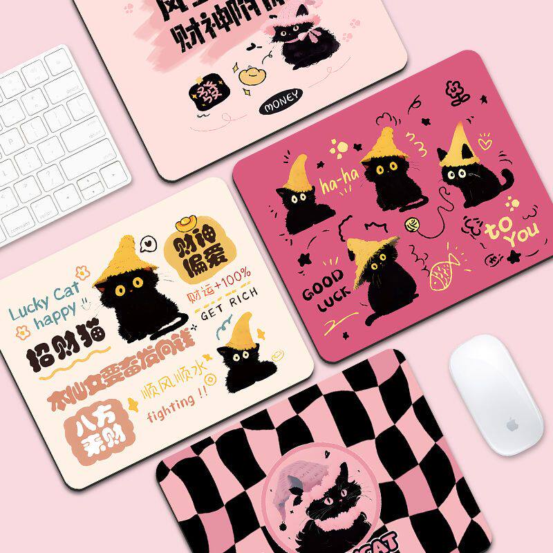 可爱黑猫鼠标垫家用办公桌面垫小号女生电脑书桌垫键盘防滑垫