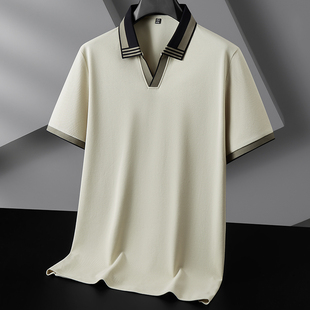 新款 夏季 男士 条纹翻领短袖 休闲透气商务8935 半吨大码 Polo衫 男装
