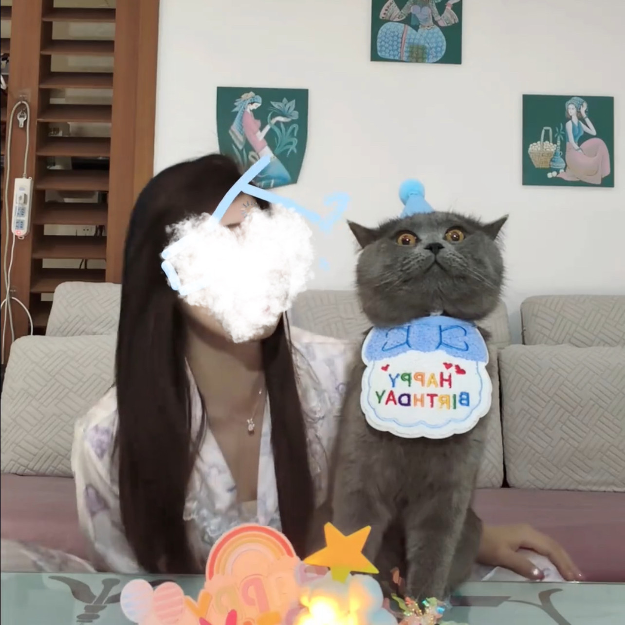 猫咪小狗生日温馨氛围感道具装饰口水巾可爱围兜围脖饰品庆生蜡烛