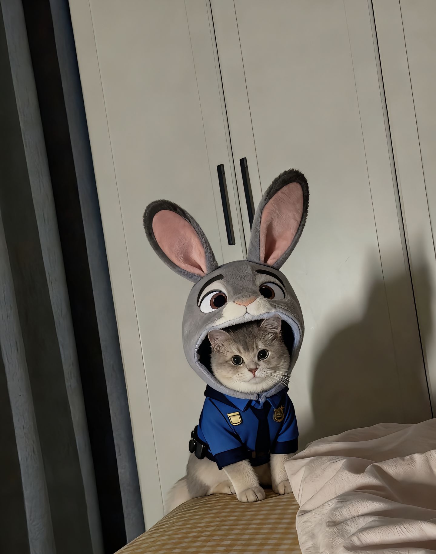 可爱宠物狗狗猫咪帽子冬季加厚兔子警察萌趣毛绒兔兔帽子冬季保暖