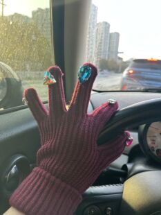 法式小众水钻针织女冬季网红个性保暖分指毛线美甲钻石手套