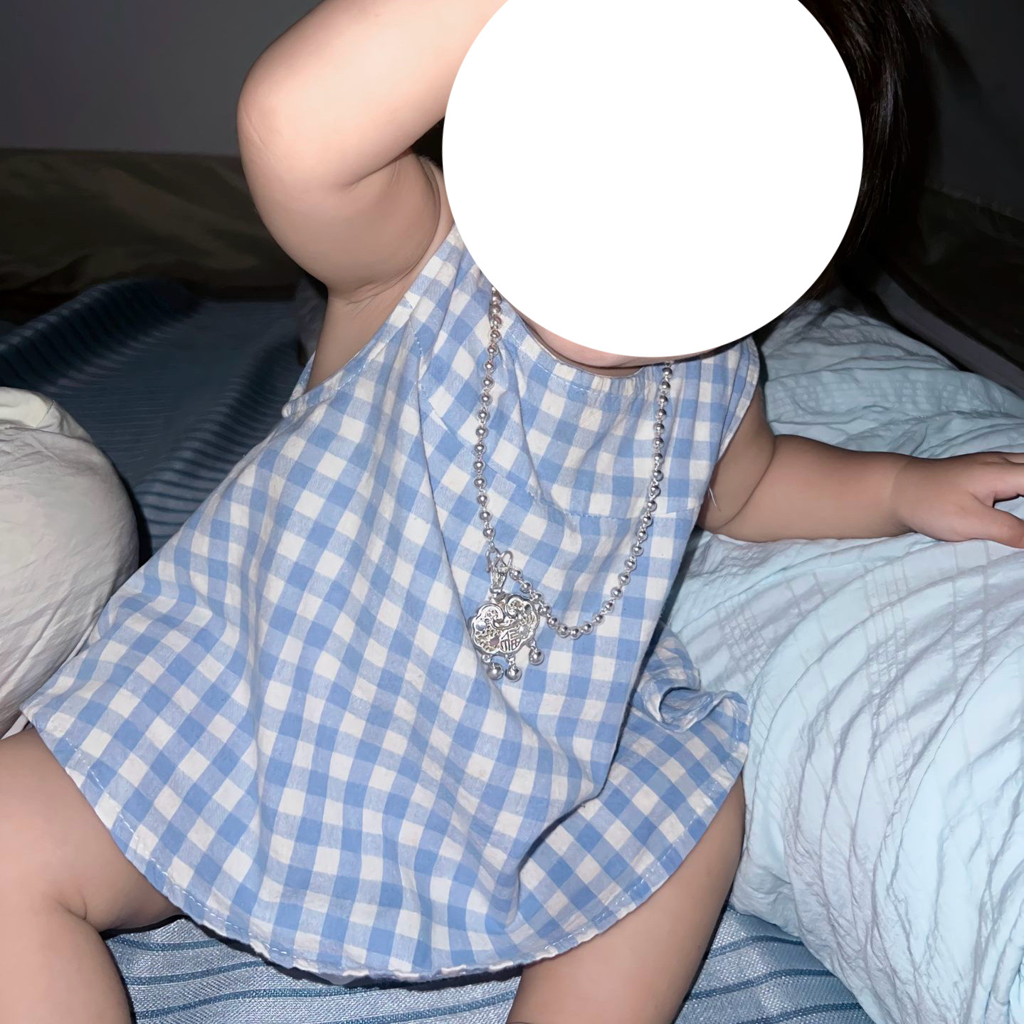 新款圆领无袖格子背心中长款百搭夏季女童2026套装露背上衣