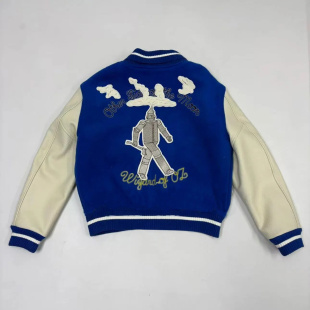 纪璇jeX自主崔狱同款 蒸汽机器人刺绣棒球服夹克夹棉外套70羊毛