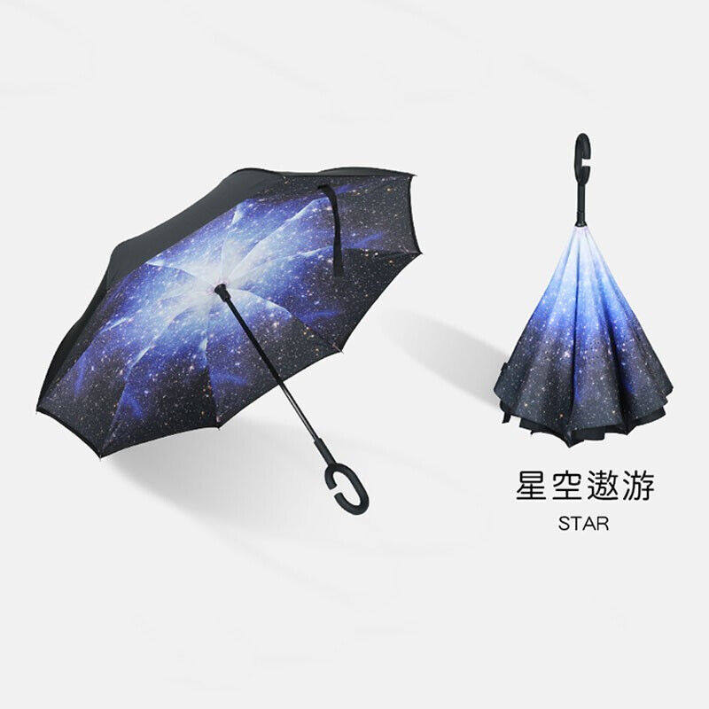 红铁普家用创意雨伞反向伞免持式车用双层加大号C型晴雨汽车反折