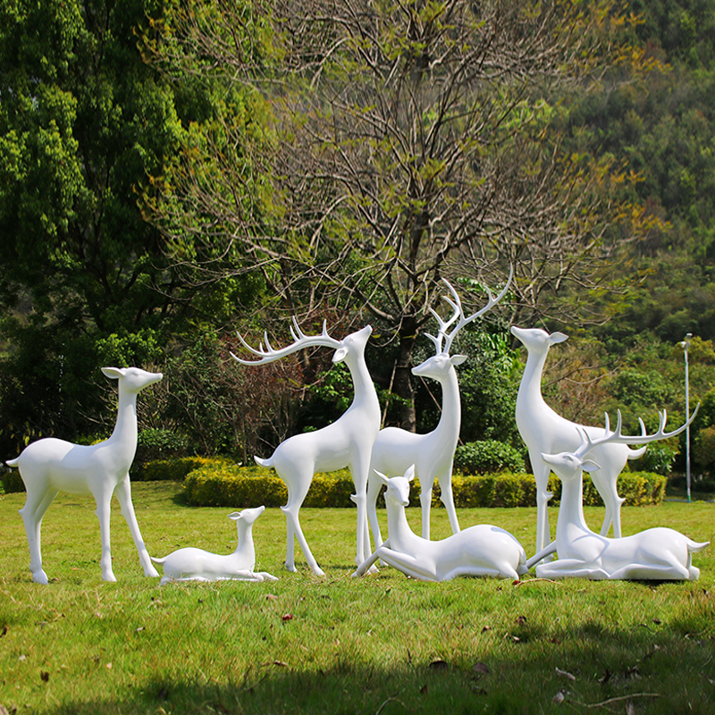 户外仿真白鹿玻璃钢动物雕塑售楼部公园林景观小区梅花鹿装饰摆件