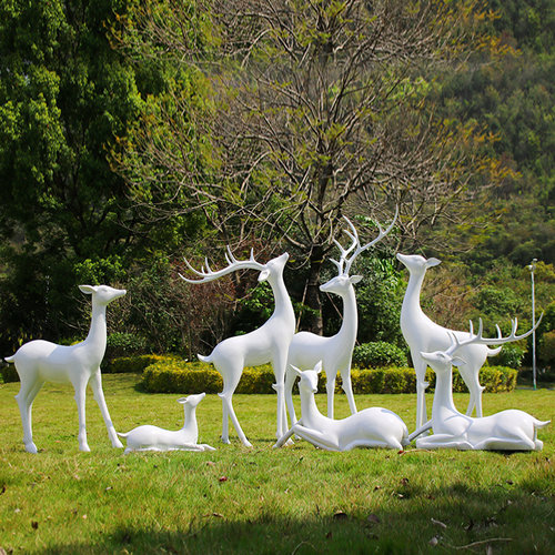 户外仿真白鹿玻璃钢动物雕塑售楼部公园林景观小区梅花鹿装饰摆件