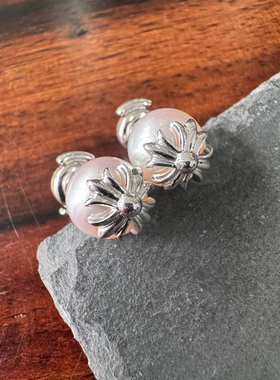 CH十字架 天然珍珠925银耳钉女朋克时尚轻奢小众高级耳钉