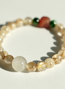 1Oct Shop原创设计天然手串 绿水晶手链金发晶发财碧玺招财手串