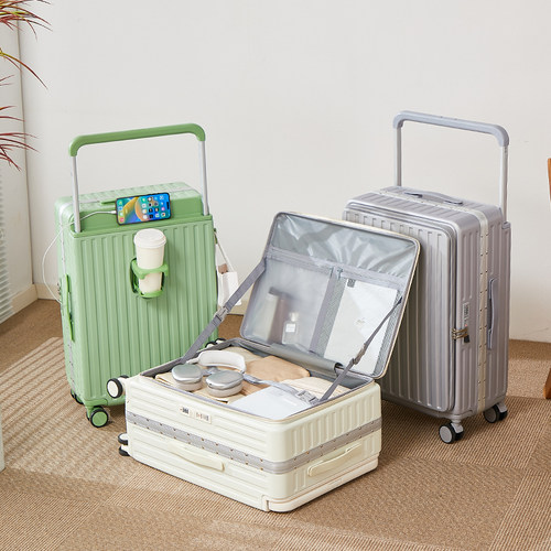 深仓侧前开铝框行李箱女大容量男